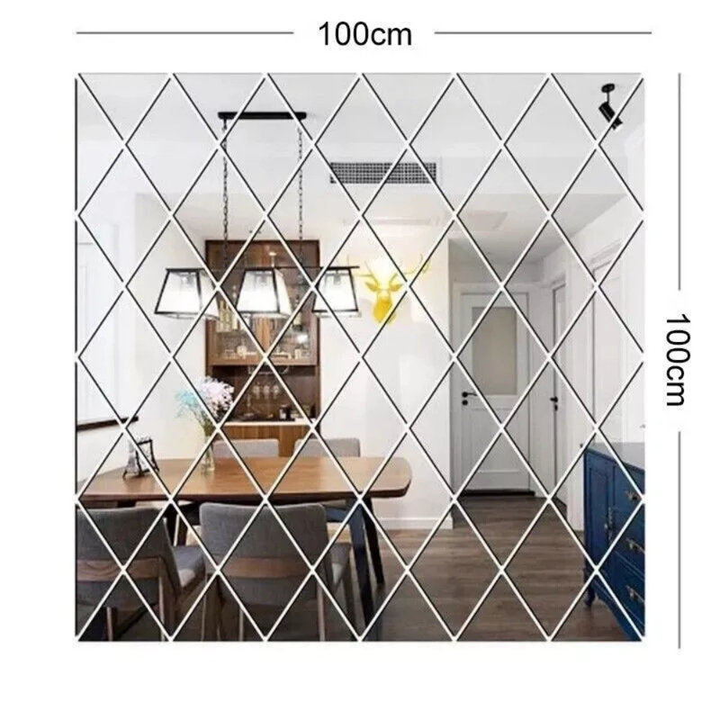 3d Mirror Art Wall Sticker Diamonds Acrylic Mural Decal Home Room Decor Diy