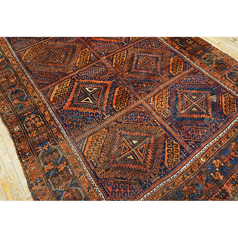 Tapis antique à motif géométrique noué à la main Baluch
