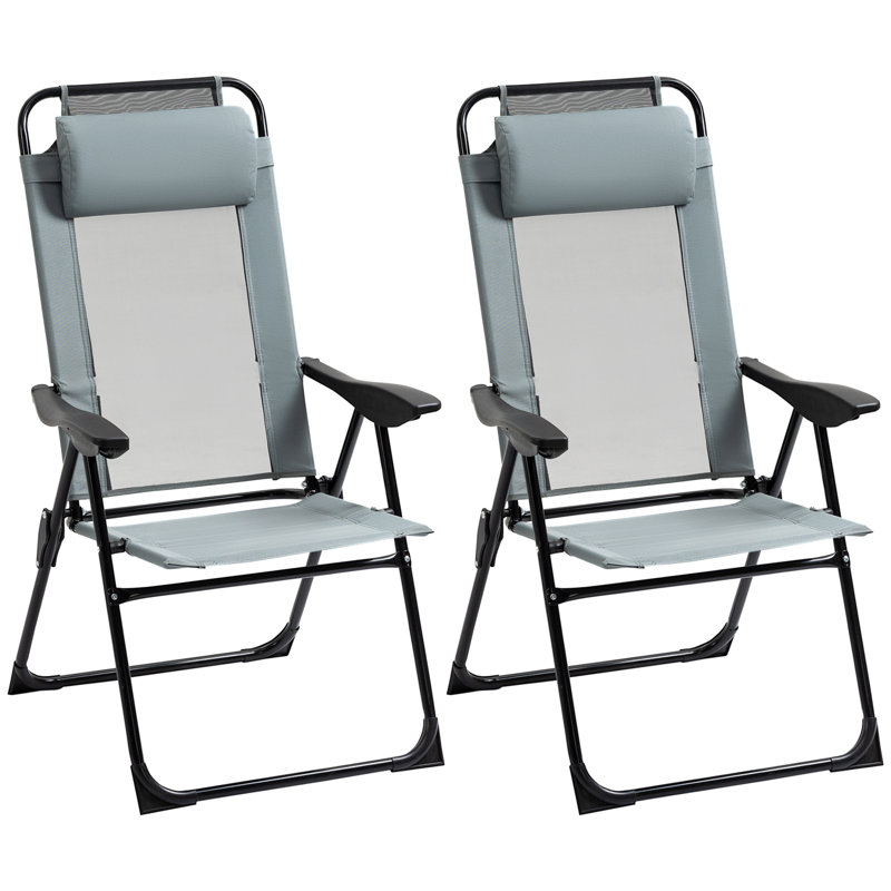 Andryc Folding Garden Chairs with High Back Headrests, Set of 2, Grey