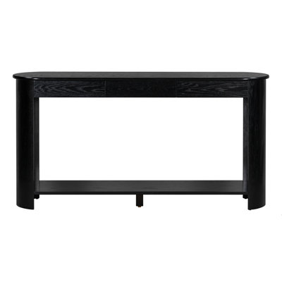 59.8'' Modern Oak Veneer Console Table With 3 Drawers,Farmhouse Entryway Table With Shelf,Wood Sofa Table With Semi-Circular Design, Suitable For Living Room,Hallway,Entryway, Foyer, Corridor
