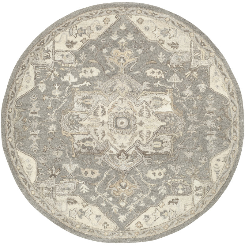 Burkholder Oriental Hand-Tufted Wool Charcoal/Taupe Area Rug, Round 9'9"