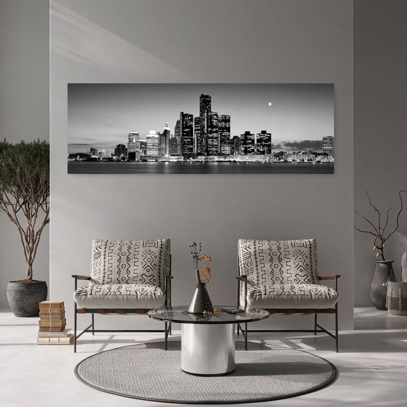 Buildings At The Waterfront River Detroit Detroit Michigan USA by Richard Sisk - Wrapped Canvas Panoramic Print