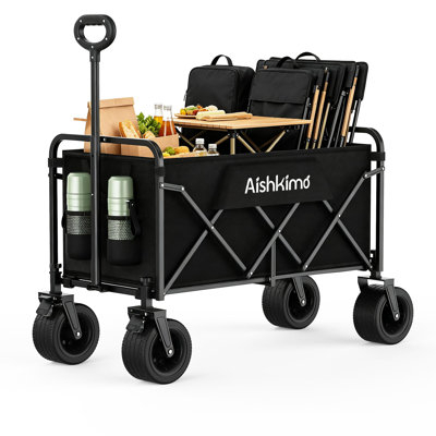 Chariot utilitaire pliable, chariot pliant robuste avec roues tout-terrain et poignée réglable pour le camping, le jardinage et les sports