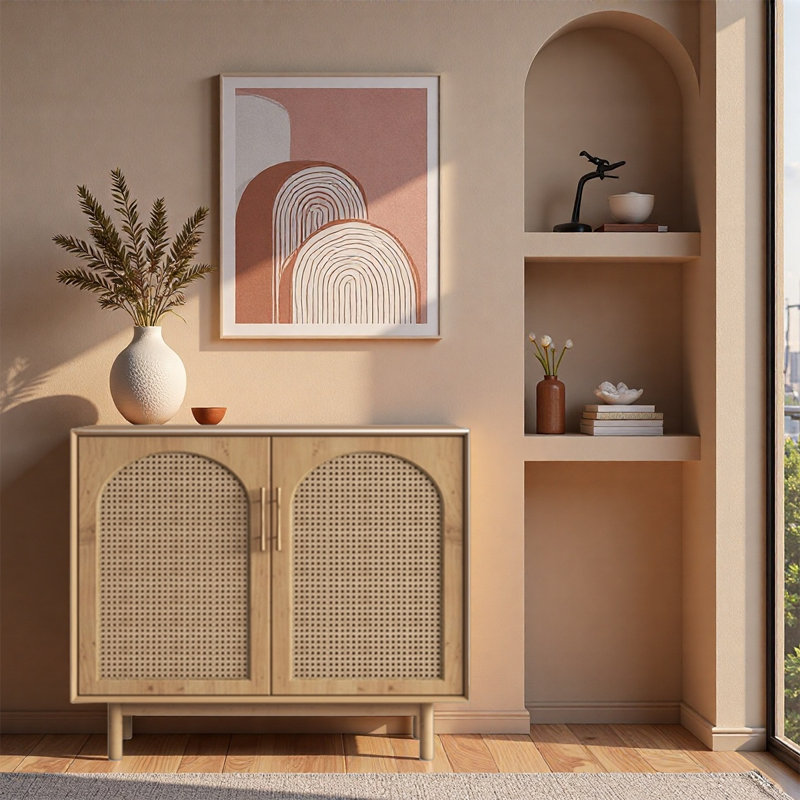 Armoire de rangement rectangulaire en bois tissé
