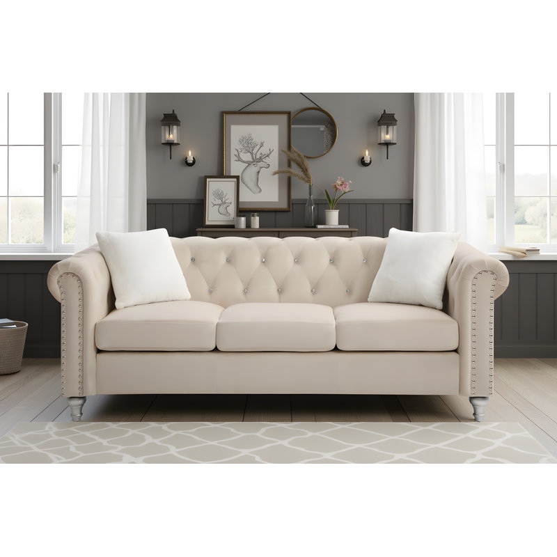 Krishonda Velvet Sofa, Beige