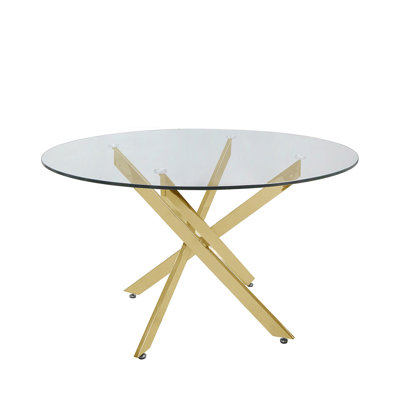 Lexington Round Dining Table for Dining Room Furniture, Glass Top and Metal Dinner Table