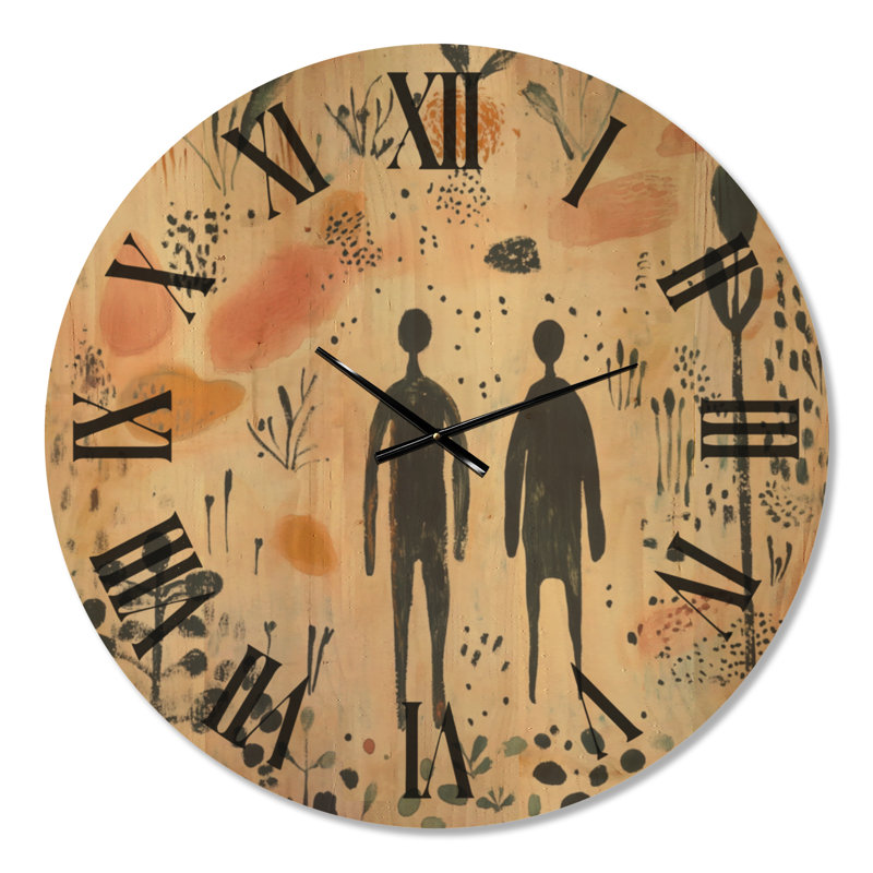 Horloge murale bohème en bois avec personnages folkloriques en pleine nature, Très grand