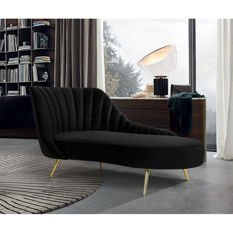 Chaise longue en velours Margo, Velours noir