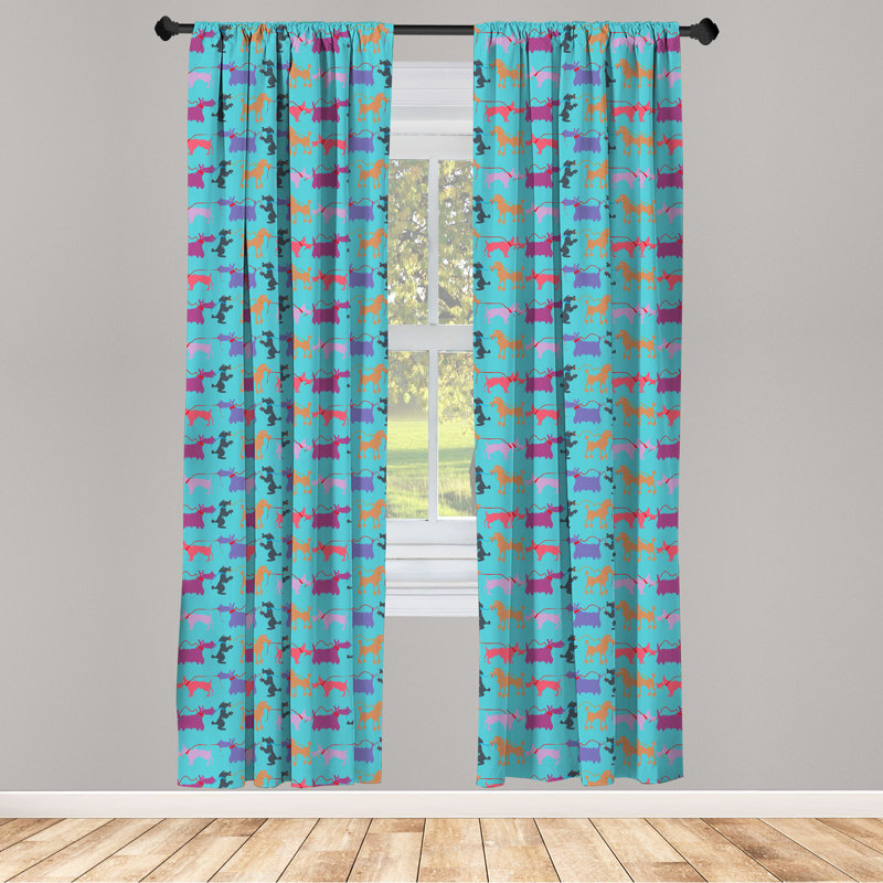 Dogs Semi-Sheer Rod Pocket Curtain Panels, 28" x 95"