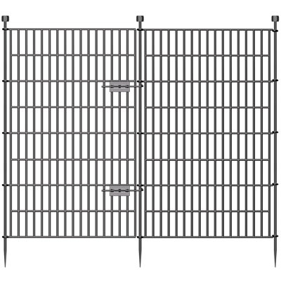No Dig Garden Fence Outdoor for Yard, 32in (H) x 23.6ft(L) 10 Panels with Gate Animal Barrier Fence, Rustproof Metal Temporary Dog Fence, Decorative Fencing for Patio, Flower Bed
