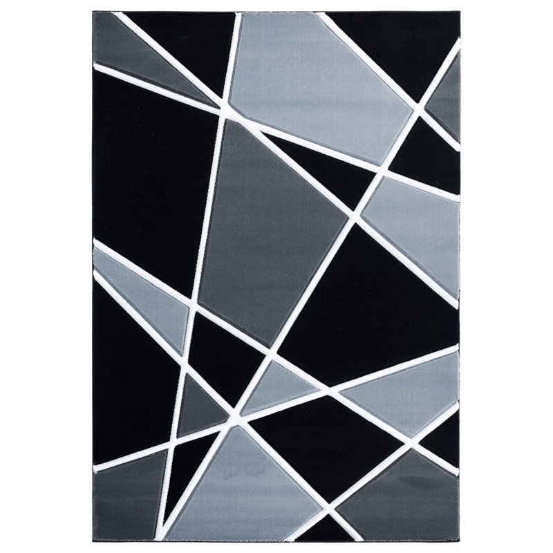 Tapis noir à motif abstrait Zabala, Tapis de passage : 2 pi 7 po x 7 pi 4 po