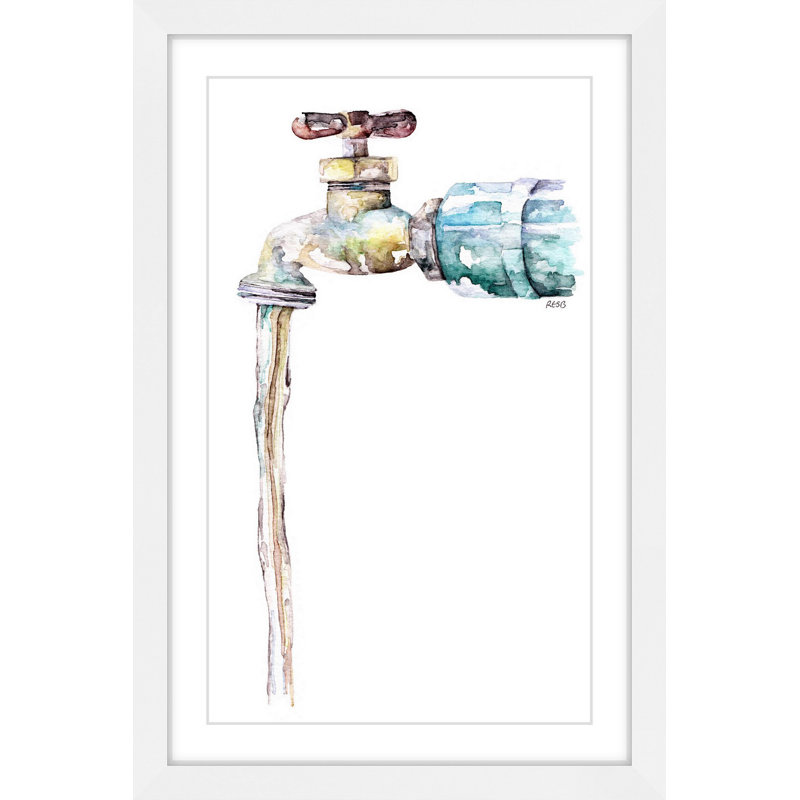 Garden Spigot Watercolor Print on Canvas with White Frame