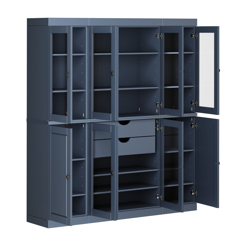 Grande armoire de cuisine Doerschuk avec portes en verre et 2 tiroirs, tablettes réglables, armoire de rangement modulaire pour la cuisine, l 65 po x H 71,5 po