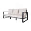 Canapé trois places + table basse rectangulaire, coussin en tissu blanc laiteux
