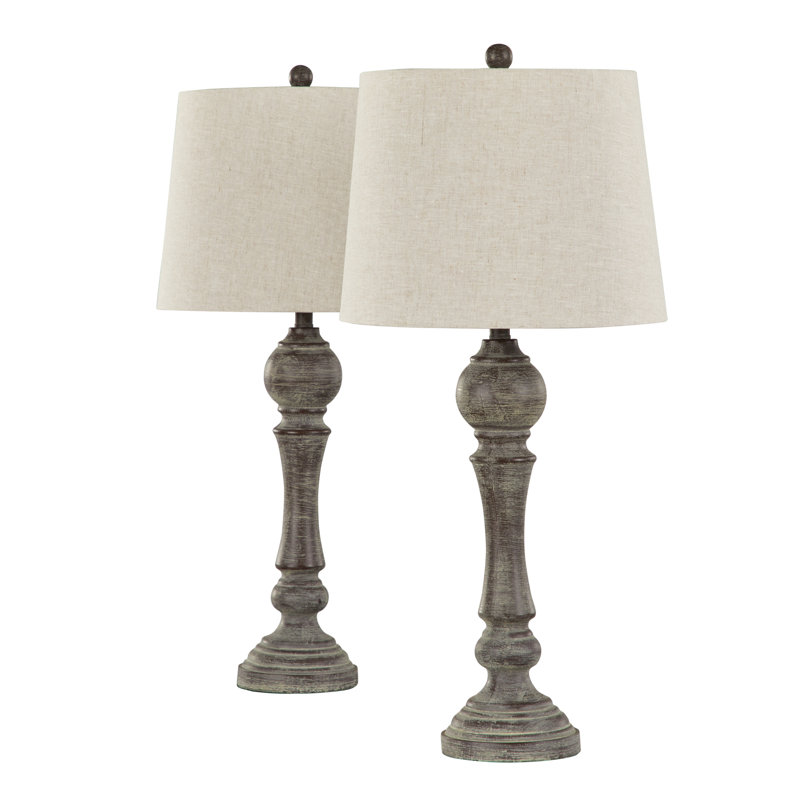 Fianna 32" Polyresin Table Lamps, Gray/Natural Linen
