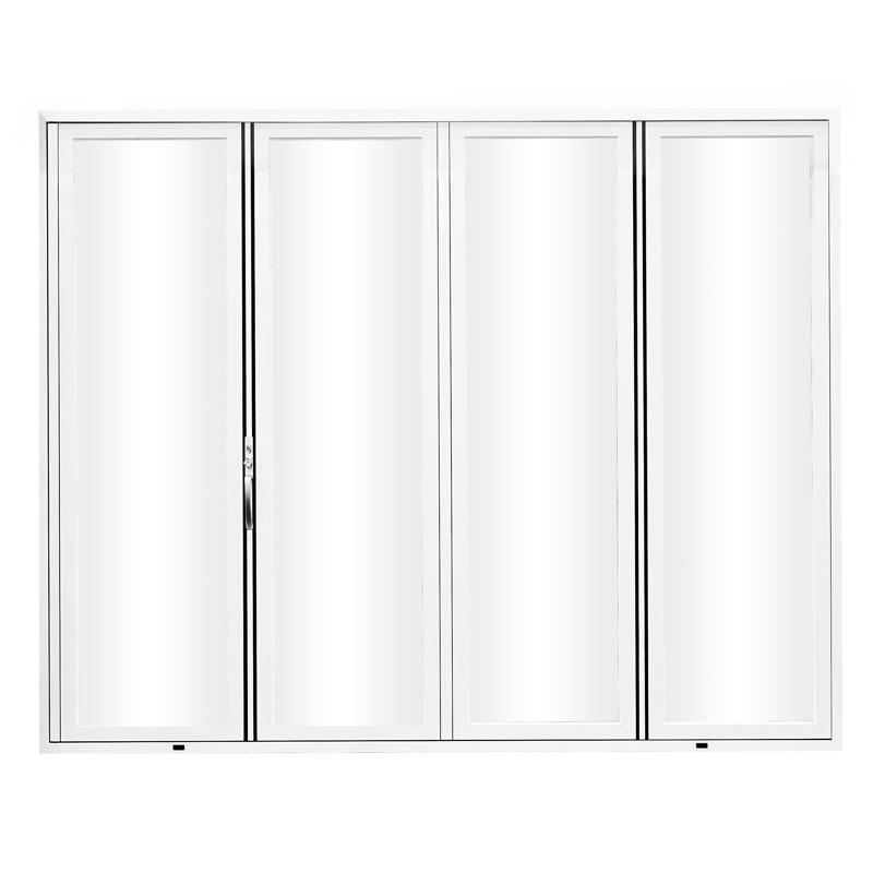 Porte pliante 4 panneaux en aluminium blanc lisse avec charnières et roulettes cachées KaMic Elite-Fold, Blanc