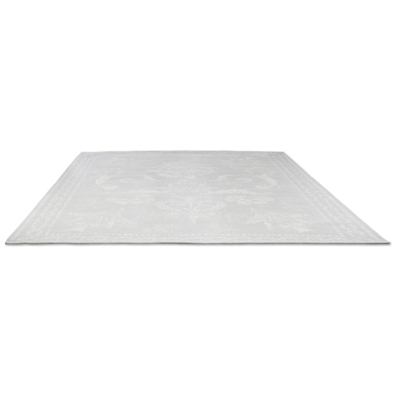 Tapis oriental rectangulaire en chenille / coton tissé à plat en gris tourterelle, Rectangle 4 pi 7 po x 6 pi 7 po