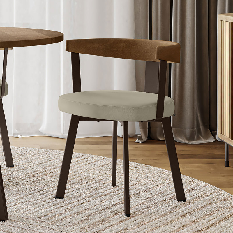 Drees Dining Chair with backrest and arms, Light Brown Wood/Brown Legs, Beige