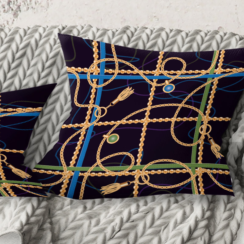 Coussin décoratif à motif tendance tendance en chaîne dorée Mid-Century, 18 po x 18 po