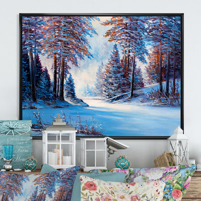 «River In Sunset Winter Forest», reproduction sur toile flottante