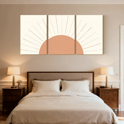 lumière du soleil avec 3 tons d'art orange, ensemble de 3 impressions sur toile