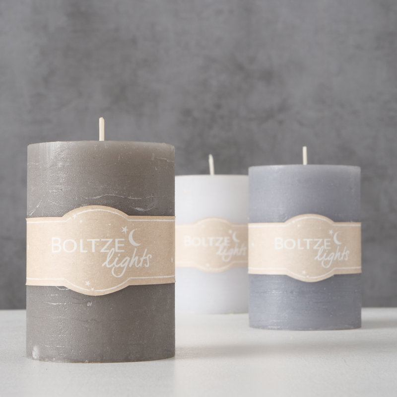 Unscented Pillar Candle, Gray/White
