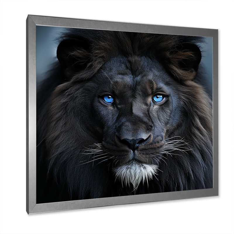 Décoration murale lion de minuit, Cadre photo argenté, H 16 po x l 16 po x P 1 po