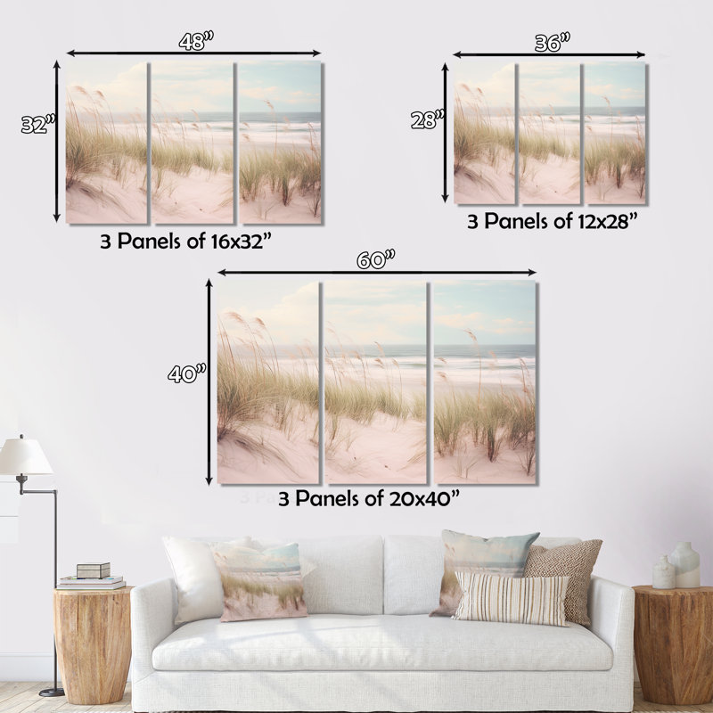 «Ocean Spring Bliss Tender Pastel Beach Grass» - ensemble d'art mural sur toile plage, H 32 po x l 48 po x P 1 po