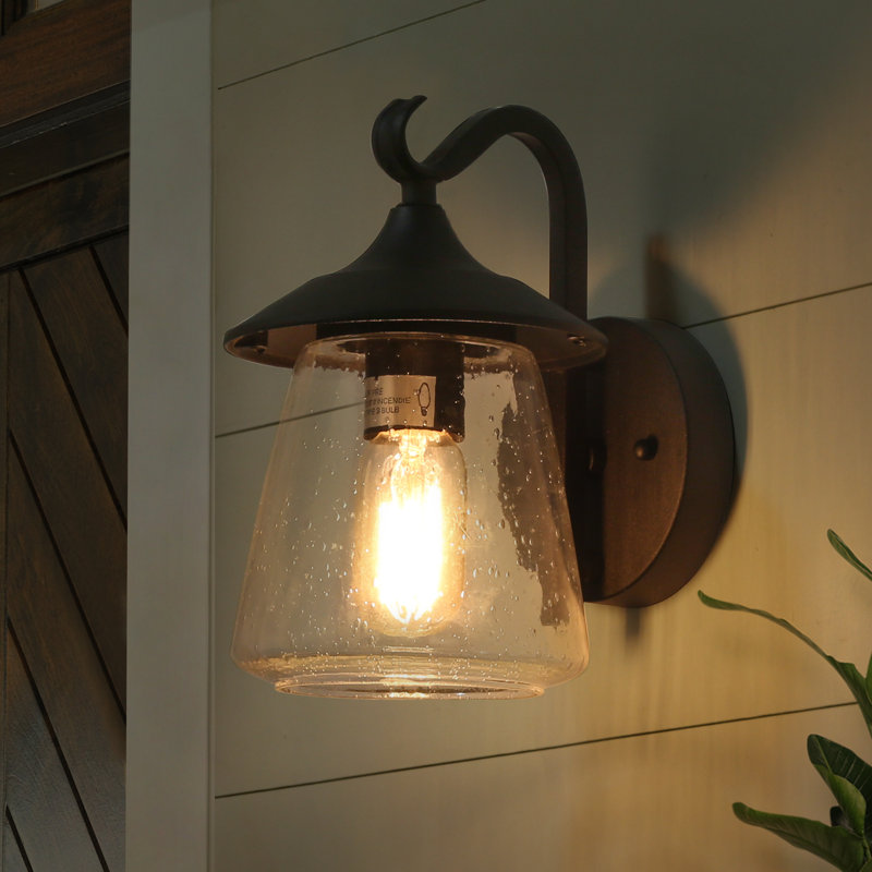 Bramlett Black Seeded Glass Outdoor Barn Light