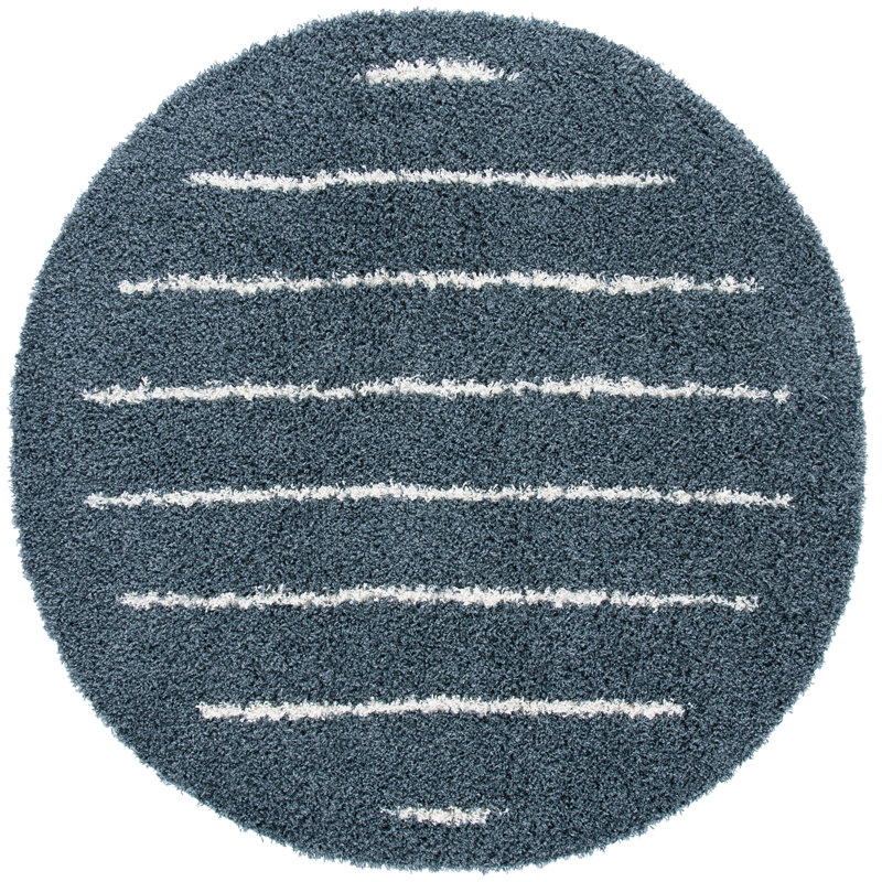 Tapis rayé gris foncé / ivoire Siragan, Rond 2 pi 7 po