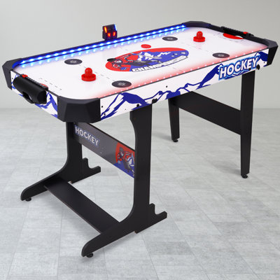Table de hockey sur coussin gonflable 57 po à DEL avec pointage électronique précis, interrupteur d'alimentation en ligne, moteur puissant, 2 rondelles et 2 poussoirs