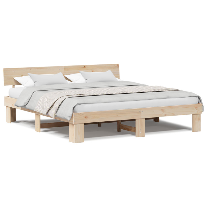 Bed Frame with Headboard Solid Pine Wood, Brown