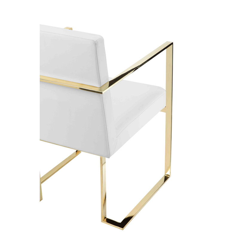 Chaise rembourrée Dexter, Similicuir blanc, Or