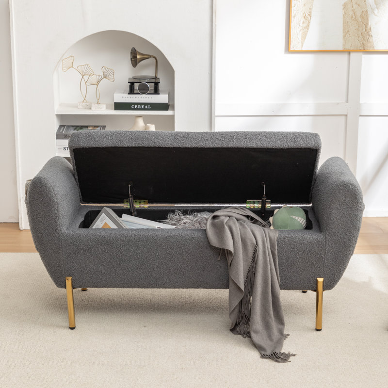 Leaysia Upholstered Flip Top Storage Bench, Gray