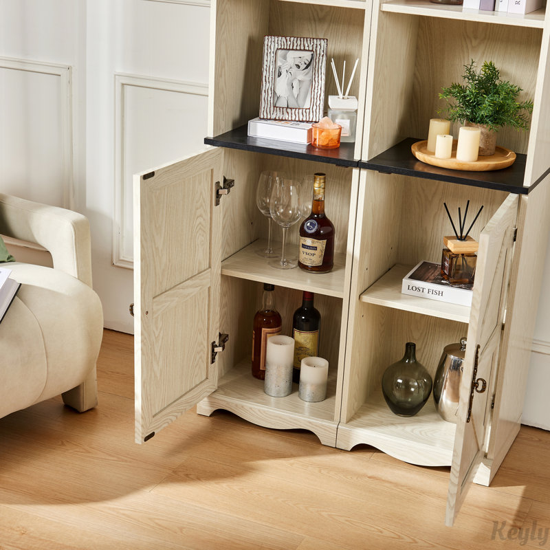 3-in-1 Combined Storage Cabinet with Barn Doors and Adjustable Shelves, White