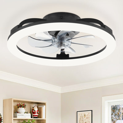  Cissline 20" Modern Black Flush Mount Ceiling Fan with Adjustable Led Light for Bedrooms & Small Spaces