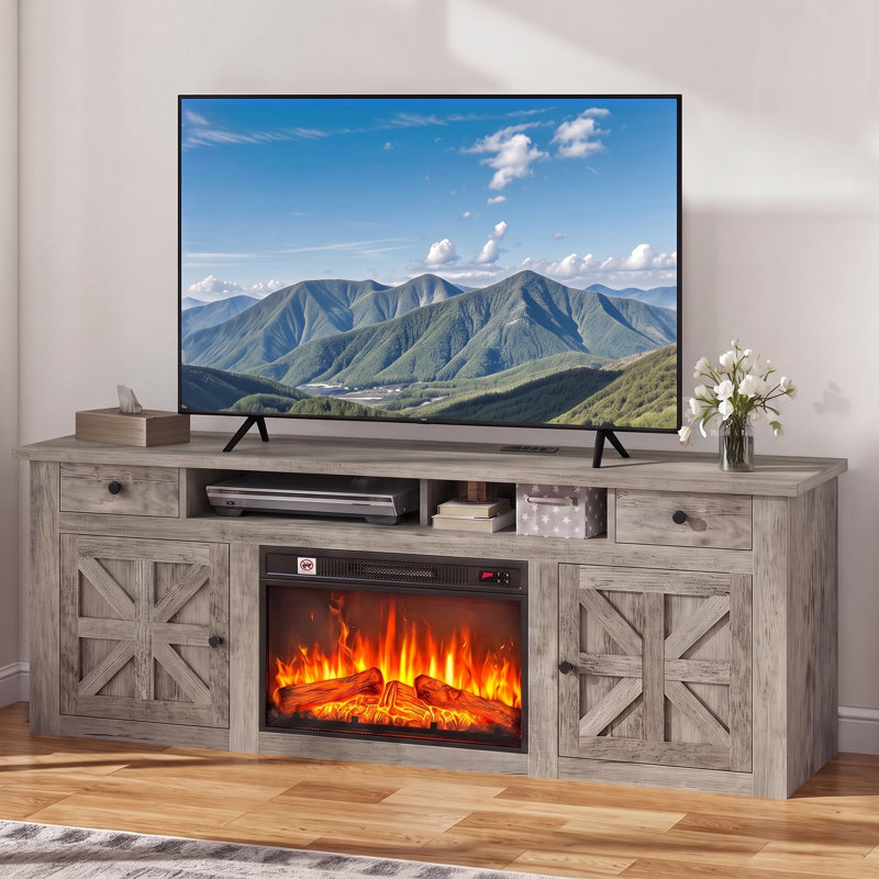 Meuble télé 70 po avec foyer électrique Rosan, Gris rustique