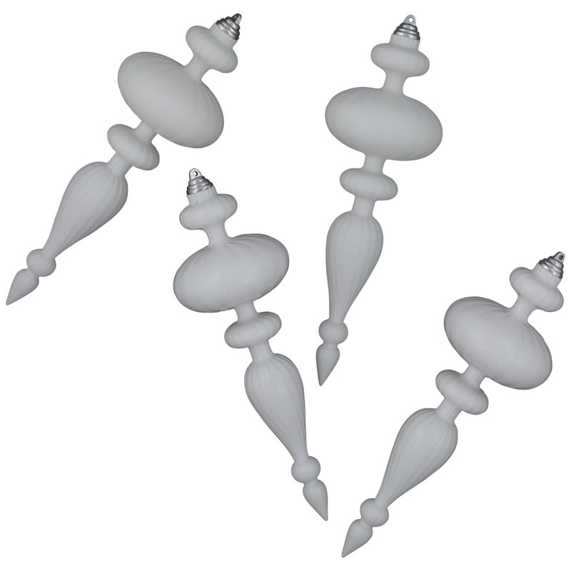 Commercial Size Shatterproof Finial Christmas Ornaments - 14" - Set Of 4, 14" H x 4" W x 4" D, White