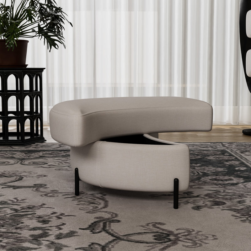 Repose-pieds rembourré demi-lune avec rangement, Chenille beige