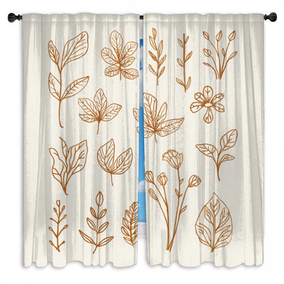 Rideaux de fenêtre Botanical Line Art transparents et obscurcissants - 2 panneaux