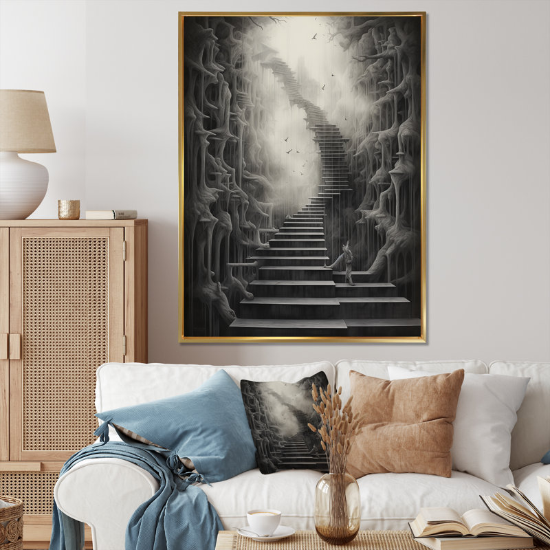 Reproduction sur toile grise surréaliste grise III, Cadre flottant doré, H 20 po x l 12 po x P 1 po