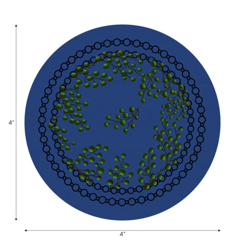Christmas Berries Vegan Leather Round Coasters, Green Blue