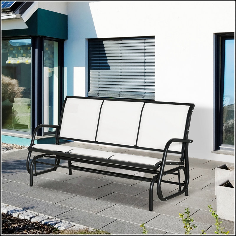Banc de patio pour 3 personnes avec filet respirant, structure en métal durable pour la détente et le confort en plein air