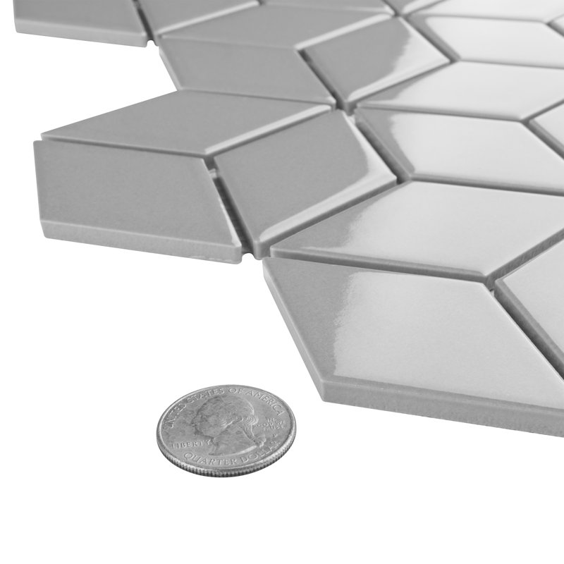 Metro Rhombus 10-1/2 " x 12-1/8 " Porcelain Mosaic Floor & Wall Tile, Glossy Light Gray