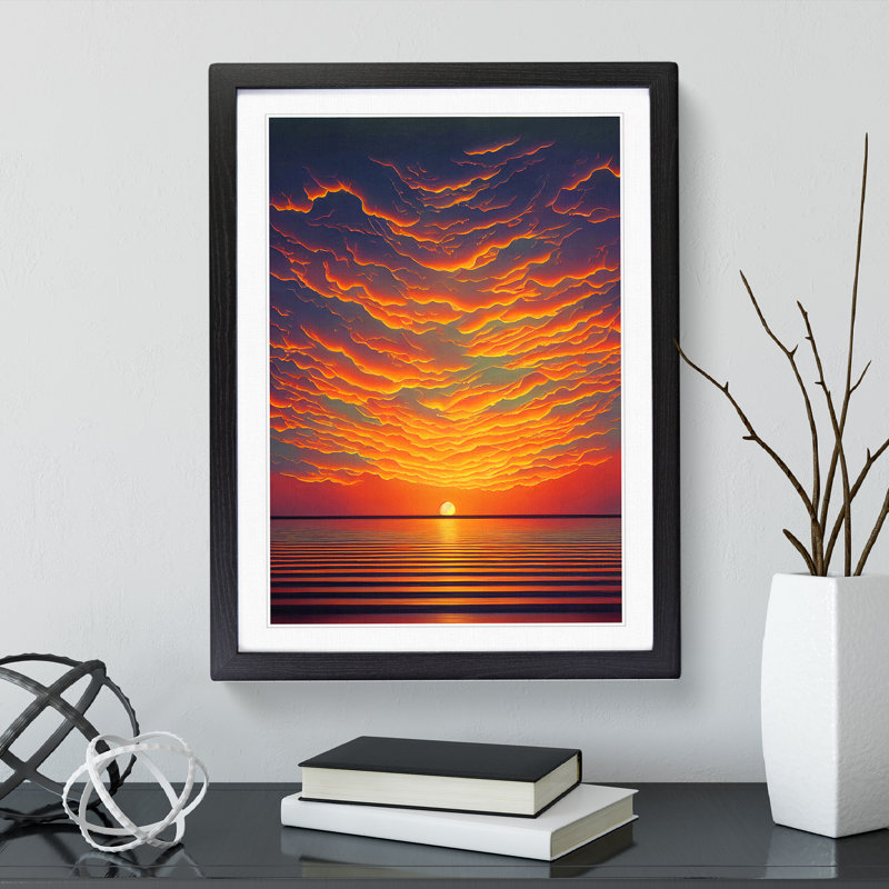 XV1022-3410X Passionate Ocean Sunset - Wall Art, Black Framed, 66cm H x 48cm W, White