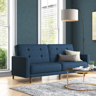 Canapé-lit à accoudoirs carrés 81,5 po avec capitonnage à 8 boutons de style rétro MCM