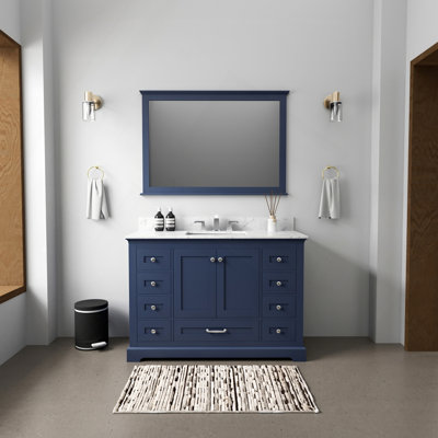 Navy Blue Single Bath Vanity 48 In. W X 22 In. D, Carrara Marble Top, And Faucet Set