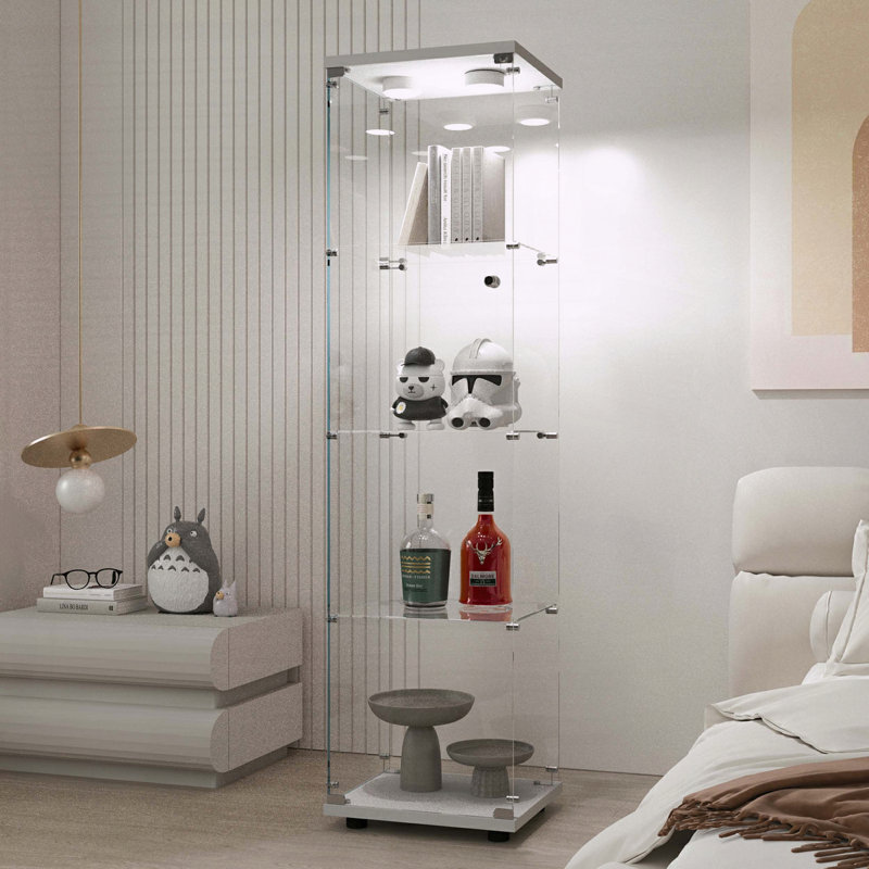 Vitrine en verre trempé avec éclairage à piles et pieds réglables