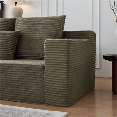 Canapé modulaire profond en velours côtelé avec porte-gobelets, aucun assemblage requis
