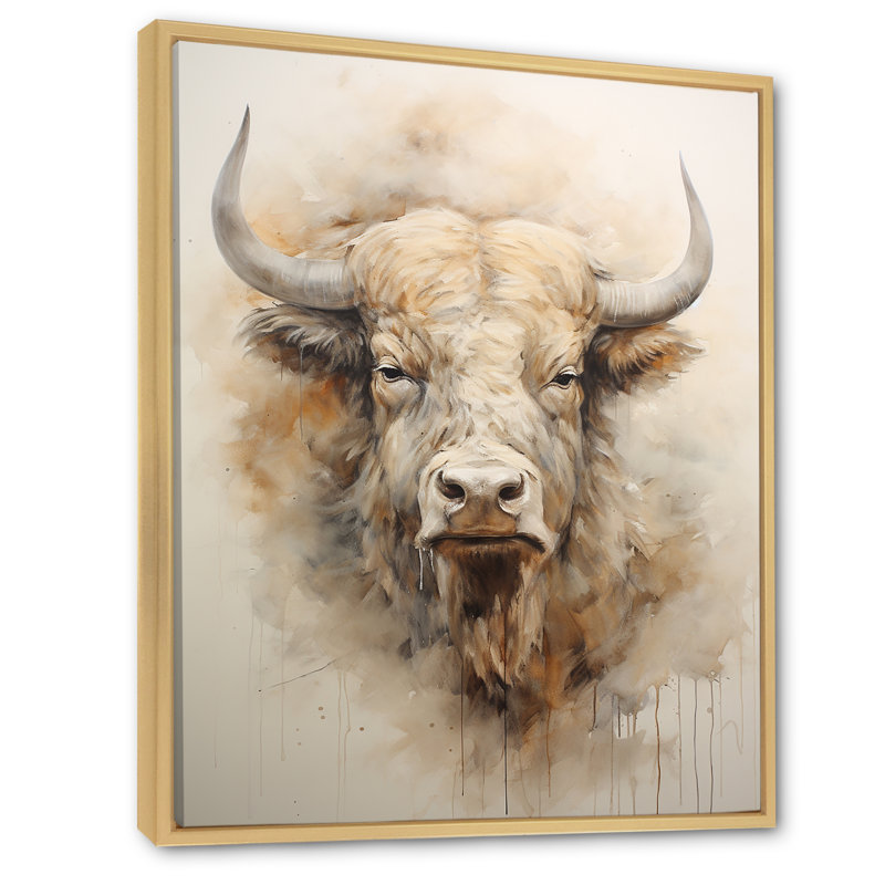 Tête de bison Buffalo sur toile, Cadre naturel flottant, H 40 po x l 30 po x P 1,5 po